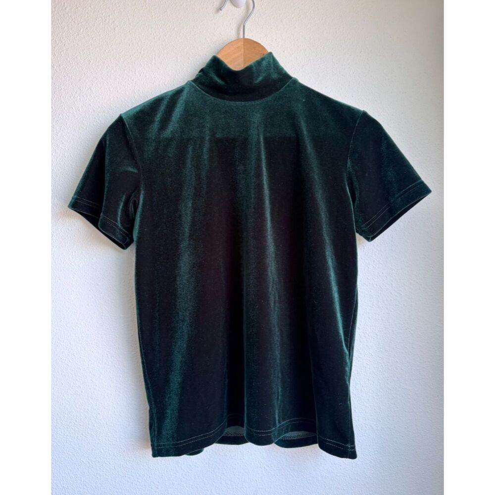 GAP Vintage 90s Emerald Green Velvet Turtleneck Short Sleeve Top Womens Small